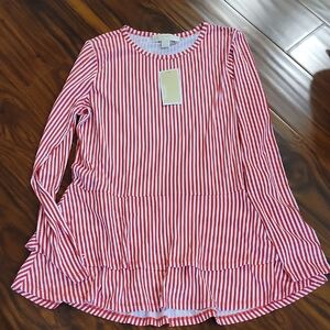 Michael Kors Red and White Striped Peplum Top.
